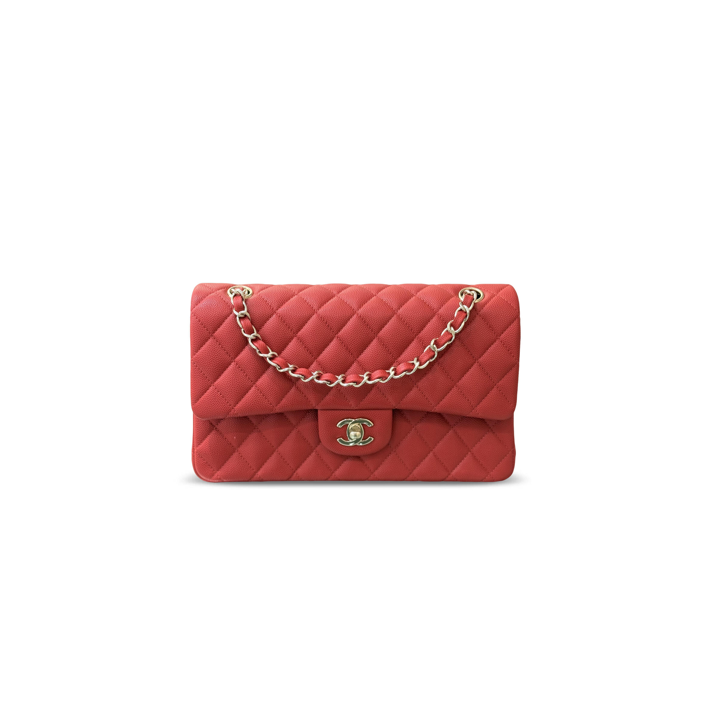 CHANEL MASTER MEDIUM CLASSIC FLAP SHOULDER CAVIAR LEATHER RED A01112 (25*15*6cm)